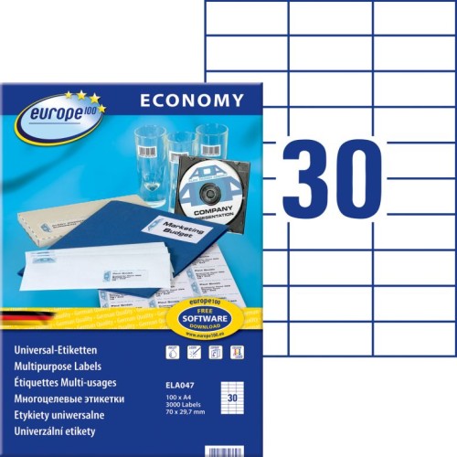 Etykiety uniwersalne Avery Zweckform Economy ELA047 - 70x29,7 mm A4, 100 arkuszy - białe_www.asan.com.pl