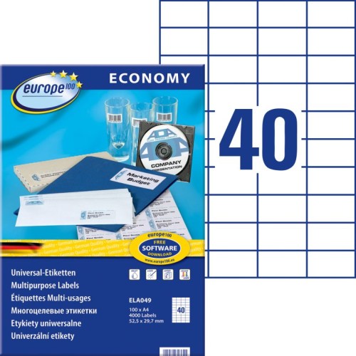 Etykiety uniwersalne Avery Zweckform Economy ELA049 - 52,5x29,7 mm A4, 100 arkuszy - białe_www.asan.com.pl