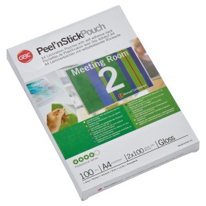 Samoprzylepna folia do laminacji błyszcząca GBC Peel'nStick™, format A4, 2x100 mikronów - opakowanie 100 sztuk