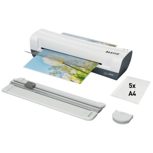 Laminator Leitz iLAM Home A4, zestaw akcesoriów 4 w 1 - kolor biały
