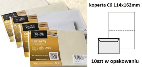 Koperta / koperty ozdobne C6 - HOLLAND BIAŁY opk 10szt 100g/m2 www.asan.com.pl
