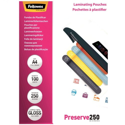 Fellowes Folia do laminowania błyszcząca A4 250 mikronów /100szt www.asan.com.pl