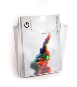 PREZENTER ŚCIENNY na ulotki i foldery A4 podajnik na oferty przeźroczyste tworzywo 