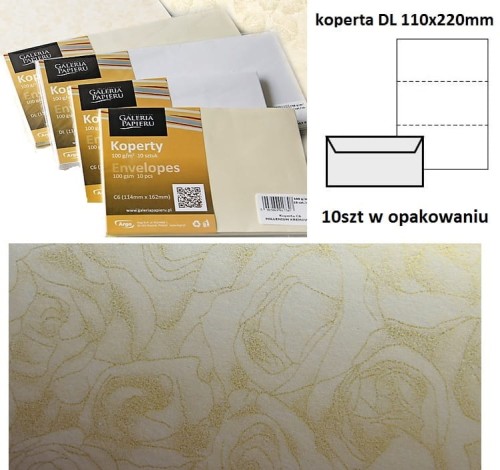 Koperta / koperty ozdobne DL - RÓŻE KREMOWY opk 10szt 120g/m2 www.asan.com.pl